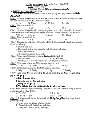 Kiểm tra học kì I (năm học 2014-2015) môn vật lí  lớp 6 thời gian 45 phút
